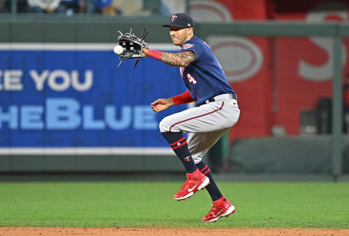 Minnesota Twins shortstop Carlos Correa fields a ground ball. (2022)